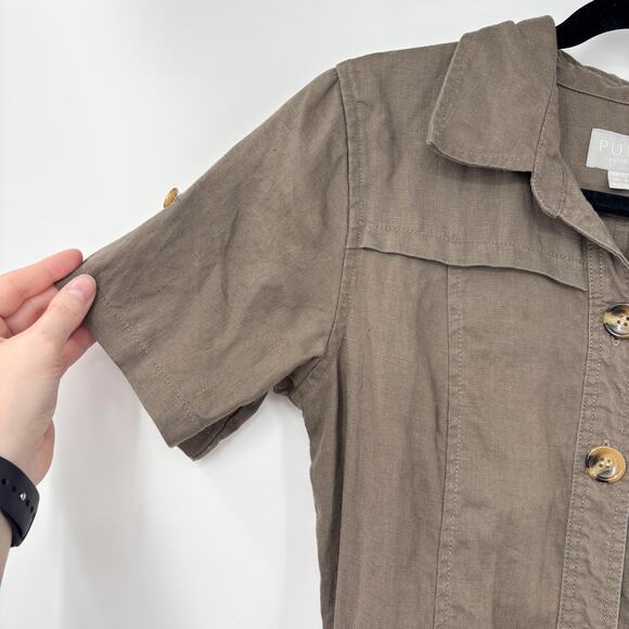 Pure Collection Linen Button Front Midi Shirt Dress Belted Brown Pockets, Size 6 - Picture 5 of 9
